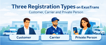 Три типи реєстрації облікового запису в ExusTrans для кращого користувацького досвіду та організації транспортного маркетплейсу